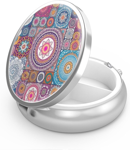 [BRSW2ZA3DN7AIHT6] Pill Box 3 Comment Small Pill Case, Portable for Pocket atau Purse Pill Organizer Pill Container Hoder to Hold Vitamin, Medication, Fish Oil and Suplemen (Mandala Cartoon)
