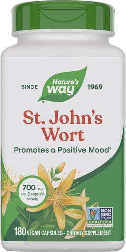 [BRSWIYTYOUEB2GT6] Nature's Way St. John's Wort Herb, Promotes a Positive Outlook*, 700 mg per 2-Capsule Serving, Non-GMO Project Verified, Vegan, 180 Capsules (Packaging May Vary)