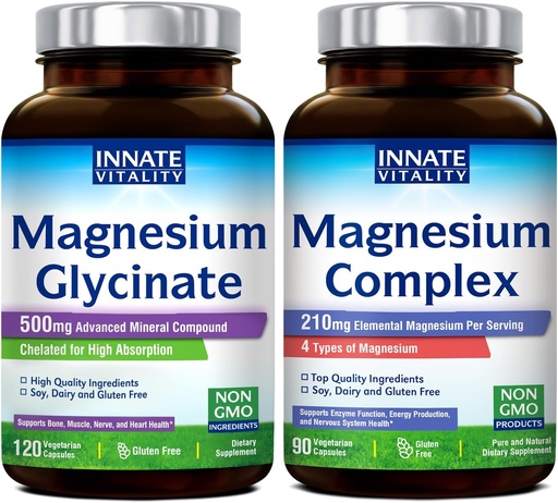 [BRSROCYKOV4B6FLV] Vitalité innée Magnésium Glycinate & Complexe Magnésium Bundle, Non-OGM No Gluten & Vegan, Mg Glycinate (120 capsules) & Complexe Mg (90 capsules), Value Pack, Bundle & Save