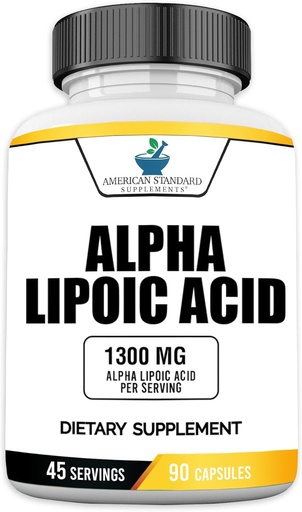 [BRSRMY3YAEHAI2DX] Американські стандартні добавки Alpha Lipoic Acid 1300mg Пер Сервінг - Vegan, Gluten Free, Non-GMO, 90 капсули, 45 Сервінги