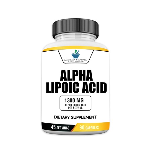 [BRSRMY3YAEHAI2DX] American Standard Supplements Alpha Lipoic Acid 1300mg Per Serving - Vegan, Gluten Free, Non-GMO, 90 Capsules, 45 Servings