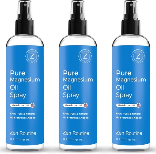 [BRSRAEARO4MBE2DF] Pure Magnesium Oil Spray 12oz (3 Pack) - Organic USP Grade Magnesium Spray, Topisk Magnesium Glycinat, Magnesium Oil for Feet, Krop, Muscles & Leg kramper - Made in USA