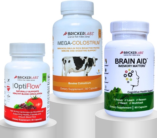 [BRSRAGIYPIMRO3LU] Bricker Labs Travel Wellness Bundle: Optiflow Blood Flow Optimizer, Colostrum Capsule Immune Défense et l'aide cérébrale La mémoire compte pour la santé cérébrale