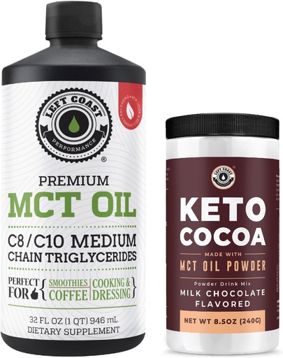 [BRSRA2T3OIPGCEY7] Left Coast Performance 100% Coconut MCT Oil Liquid, 32oz + Keto Coco Drink Mix, 8.5oz