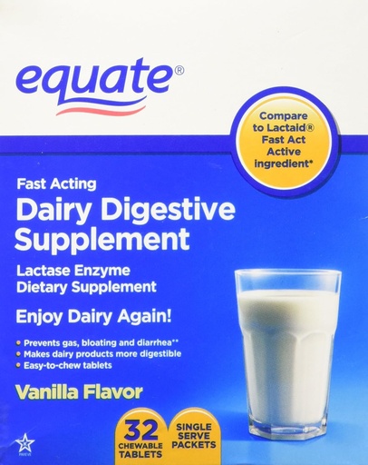 [BRSWIZQQOEMRWH3K] Equate - Dairy Digestive Supplement, 32 Chewable Tablets