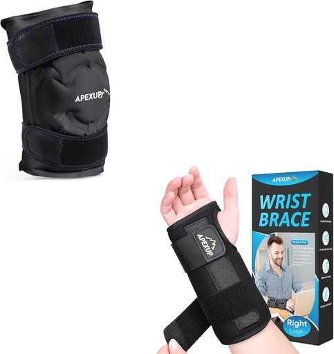 [BRSRAHATPMARQ2AV] APEXUP Ice Pack for Knee Pain Relief (Large, 1PK) + Wrist Brace for Carpal Tunnel(S,Right)