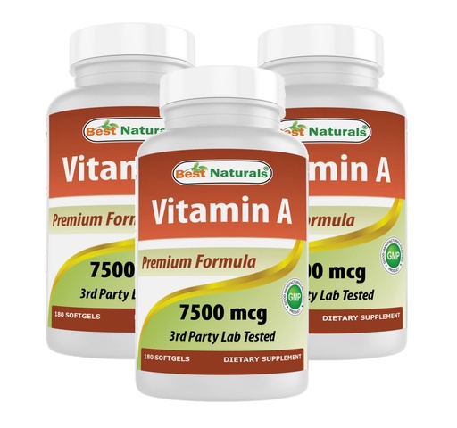 [BRSW2AYRCR4AGCLL] Best Naturals Vitamin A 25000 IU (7500 mcg), Non-GMO Formula Supports Healthy Vision & Immune System and Healthy Growth & Reproduction, 180 Softgels (180 Count (Pack of 3))