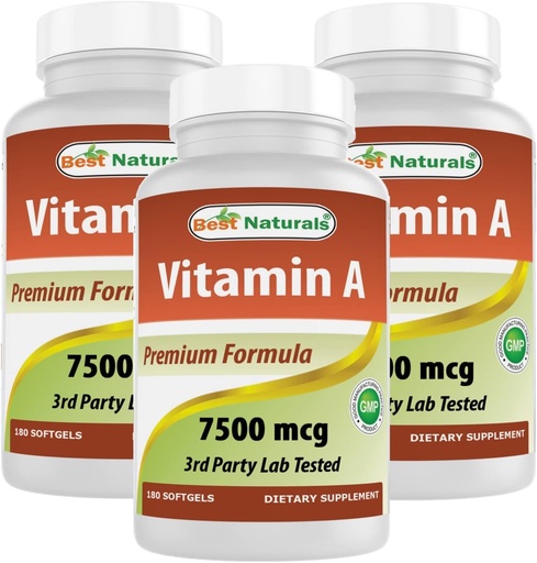 [BRSW2AYRCR4AGCLL] Best Naturals Vitamina A 25000 UI (7500 mcg), Non-GMO Formula susţine o viziune sănătoasă şi sistemul imunitar şi creşterea sănătoasă & Reproduction, 180 Softgels (180 Conte (Pachet de 3))