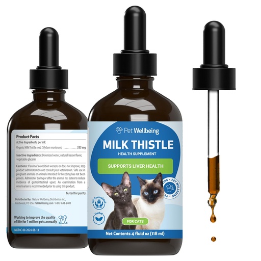 [BRSRAFQNBV5WG33K] Pet Wellbeing Milk Thistle for Cats - Organic Herb, Milk Thistle Liver Detox Support, Antioxidants - NASC Certified & Vet-Formulated - 4 oz Liquid