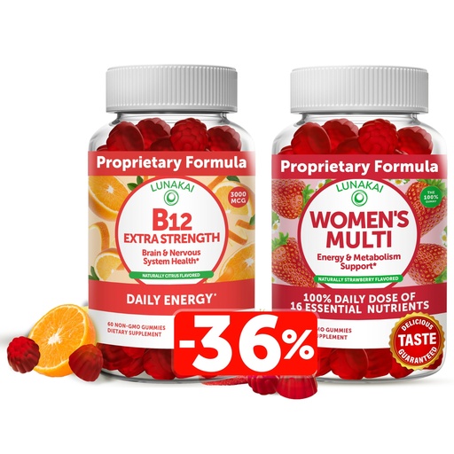 [BRSRMAIOOB4GE233] Lunakai Vitamin B12 and Women's Multivitamin Gummies Bundle - Non-GMO & Vegan Supplement for Energy Support and Bone Health - 100% Daily Value of 16 Essential Vitamins and Minerals - 30 Days Supply