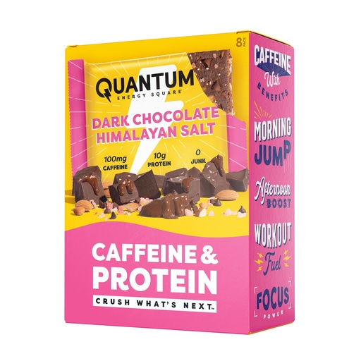 [BRSWYEADAQHRSETO] Quantum Energy Square: Energy Bar with Caffeine & 10g Protein. Delicious Healthy Snack On The Go. (Vegan, Gluten-free, Soy-free, Dairy-free) (Dark Chocolate Pink Himalayan Salt)