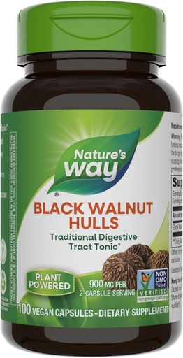 [BRSWIYT3OMAQMYDM] Nature's Way Black Walnut Hulls, Traditional Digestive Tract Tonic*, 900 mg per 2-Capsule Serving, Non-GMO Project Verified, Vegan, 100 Capsules (Packaging May Vary)