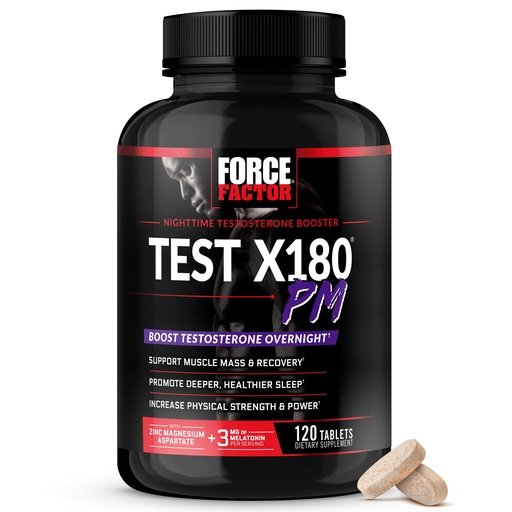 [BRSW2GABC5YWCEY4] Force Factor Test X180 PM Testosterone Booster for Men, Overnight Testosterone Supplement to Build Muscle, Increase Strength, and Promote Deeper, Healthier Sleep and Recovery, 120 Tablets