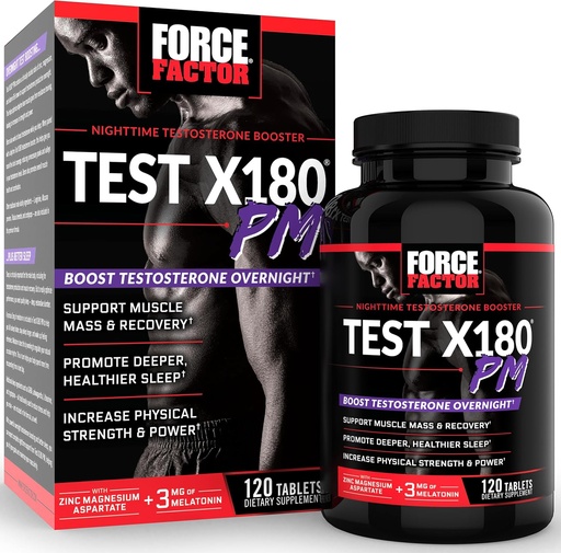 [BRSW2GABC5YWCEY4] Force Factor Test X180 PM Testosterone Booster for Men, Overnight Testosterone Supplement to Build Muscle, Increase Strength, and Promote Deeper, Healthier Sleep and Recovery, 120 Tablets
