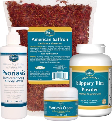 [BRSWIYQRCJYQKGTM] Psoriasis Care Kit - Includes American Saffron Tea, Slippery Elm Bark Powder, Psoriasis Scalp and Body Wash, and Psoriasis Cream. 4 Items Recommended in The Book Healing Psoriasis by Dr. John Pagano
