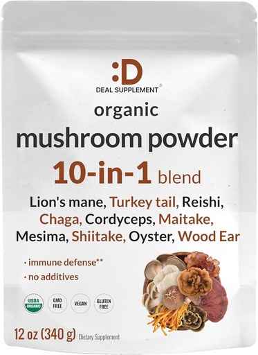 [BRSRO2QFDMIWYE3L] DEAL lisäravinteet Organic Mushroom Powder Supplement, 12oz 