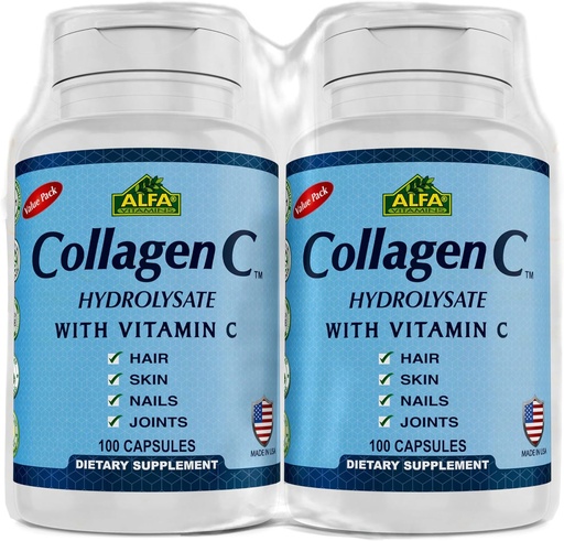 [BRSROHT4AUMGOFDO] CollagenC Hydrolysate by Alfa Vitamins - Contains biotin and Vitamin C - 100 Capsules Each - 2 Pack