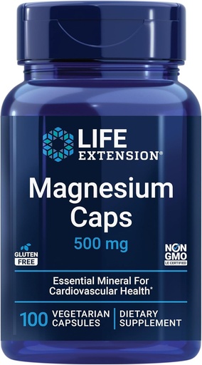 [BRSWIE36BMGRKG32] Extensión de vida Caps de magnesio, 500 mg, óxido de magnesio, citrato e sucinato, saúde cardíaca, ósos saudables, soporte de metabolismo, 100 cápsulas vexetarianas.