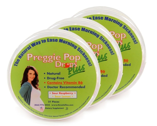 [BRSWKEAKCMGBECTU] Three Lollies Preggie Pop Drops Plus with B6 Capsules, Sour Raspberry/Lemon, 3 Count