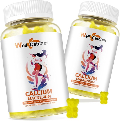 [BRSRAEABOQNAKDL2] Calcium Magnesium Gummies Dewasa - Sugar Free Chewable Vegan Algae Kalsium Suplemen Perempuan Pria Dukungan Ditambah Kekuatan Tulang dengan Potasium Zinc Vitamin D3 K2 Lemon Flavor 120CT