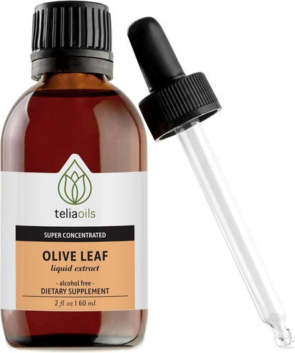 [BRSRAYI7PMFR4HLX] Teliaoils Premium Greek Olive Leaf Glycerin Extract, Rich in Antioxidant Oleuropein, Pure and Potent, Non-GMO, Vegan, Gluten-Free, Easy-to-Use, Alcohol-Free 2 fl oz. (60ml)