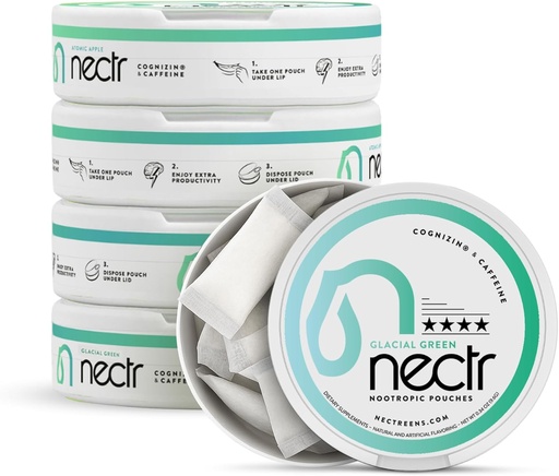 [BRSROBTRBV6A4ADF] Nectr Energy Nootropic Pouches – Glacial Green Wintergreen Caffeine Pouches with Cognizin® Citicoline. Sugar-Free Brain Treats. Smooth, Sustained Focus & Energy Supplement - 5 Pucks of 16pcs