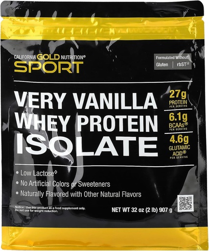 [BRSWGFQ5AUAWAC32] California Gold Nutrition Sport, Whey Protein Isolate with Organic Cane Sugar, with Sunflower Lecithin, Very Vanilla, 2 lb (907 g)