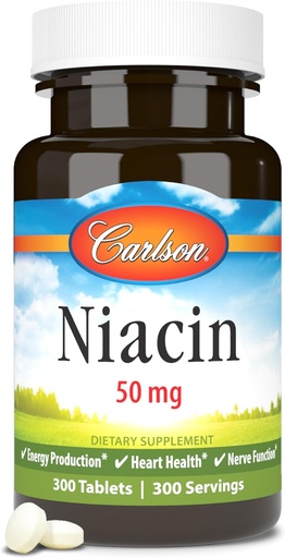 [BRSWIYILCUABOEDA] Carlson - niatsiin, 50 mg, toetab kolesterooli metabolismi, energia tootmist, südame tervist, närvifunktsiooni, 300 tabletti