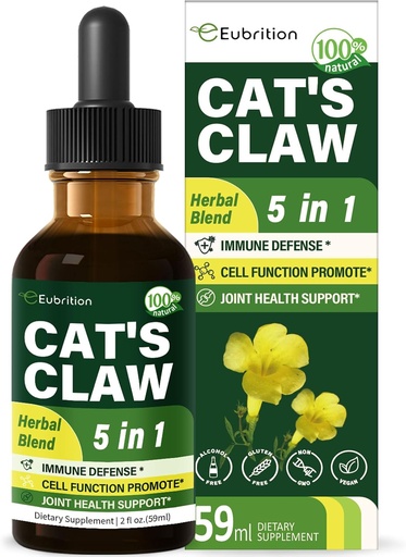 [BRSREZIYBMHBAGY4] Cat's Claw Kräuter (Uña de Gato) Immununterstützung Flüssigkeitstropfen, 5-in-1 Kräuterergänzung mit Echinacea & Elderberry Extract, Alkoholfreie Tincture für Immunität Boost, Joint & Bone Health. 2 oz