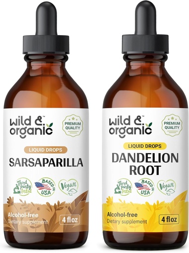 [BRSRAGI7C5YAICYY] Wild & Organic Sarsaparilla Tincture 4 fl oz & Dandelion Root Tincture 4 fl oz