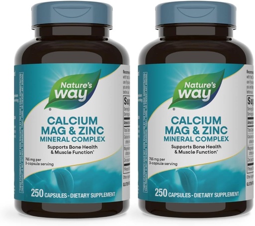 [BRSWYFT4BUBG233Z] Nature's Way Calcium Magnesium & Zinc Mineral Complex, Supports Bone Health & Muscle Function*, Immune Support*, 250 Capsules (Packaging May Vary) - 2 Pack