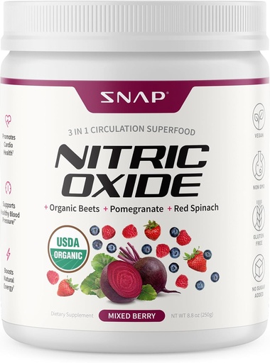 [BRSWGAIBDEMQGD3U] Snap papildai Organic Beet Root azoto oksido milteliai - Palaiko energijos ir sveiką cirkuliaciją, 8.8 oz (30 Paslaugos, 1 mėnesio tiekimas), Mišrus Berry