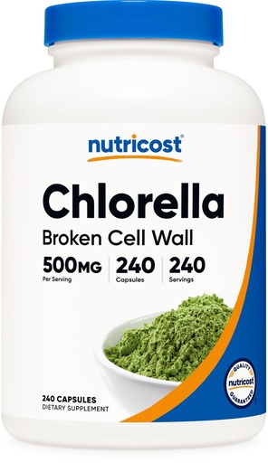 [BRSWKZYQAFYR2HLM] Nutricost Chlorella Capsules 500mg, 240 Vegetarian Capsules - Non-GMO and Gluten Free