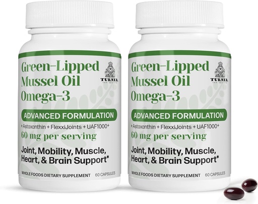 [BRSWYBIDCIIWGCDP] TURNER New Zealand Green Lipped Omega-3 Mussel Oil, 53x Higher Potency with UAF1000+ Super Antioxidant, No Fishy Aftertaste, 2 Bottles, 120 Softgels