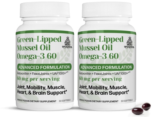 [BRSWYBIDCIIWGCDP] TURNER New Zealand Green Lipped Omega-3 Mussel Oil, 53x Higher Potency with UAF1000+ Super Antioxidant, No Fishy Aftertaste, 2 Bottles, 120 Softgels