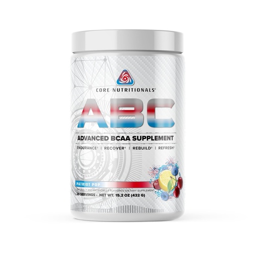 [BRSROAL5AF6BYDLD] Core Nutritionals ABC Advanced BCAA Supplement | Amino Acid Recovery Blend | with Glutamine, Beta Alanine, Citrulline Malate | 20 Servings (Patriot Pop)