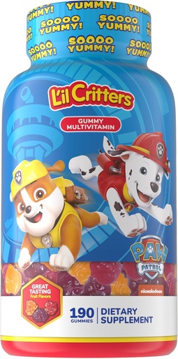 [BRSWYZ35CEPQYFL4] L’il Critters Paw Patrol Gummy Vites Daily Gummy Multivitamin per bambini, Vitamina C, D3 per Supporto Immune Cherry, Arancione e Blueberry Flavors, 190 Gummies