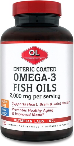[BRSWIYQ4DENGCGDO] Olympien Labs Oméga 3 enrobé entérique Huiles de poisson, 2000 mg par portion/ 60 portions, 120 Softgels