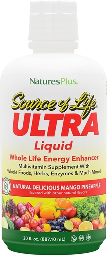 [BRSWIY3QB4PAIAY7] NaturesPlus Ultra Source of Life Liquid - 30 fl oz - Mango Ananas Flavor - Multivitamin-Ergänzung mit Vitamin D3 und Lutein - Vegetarisch, Glutenfrei - 30 Portionen