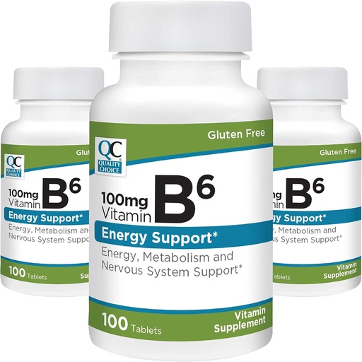 [BRSRMGT7CIHBACD4] Quality Choice Vitamin B6 100mg 100 Count Bottles of Tablets (3 Pack)