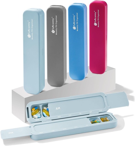 [BRSROEDRB4ARQFY3] Weekly Pill Organizer - Travel Medicine Organizer, Pill Boxes and Organizer 2 Times a Day, 7 Day Pretty Pill Case, Pill Holder for Vitamins, Medicines and Tablets (Pastel Blue)