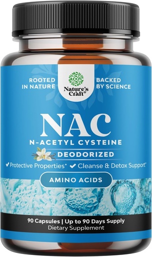 [BRSRMEL3OZ7AK2QV] NAC Supplement N-Acetyl Cysteine with Vanilla - Detox N-Acetylcysteine Supplement for Lung Health & Respiratory Function, Liver & Kidneys Detox & Cleanse - Amino NAC Capsules for Adults - 90 Ct