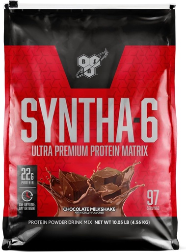 [BRSWIEYTBYGQGEI3] BSN SYNTHA-6 Whey Protein Powder med Micellar Casein, Chocolate Milk Protein Isolate Powder, Chocolate Milkshake, 97 Servings (Package May Vary)