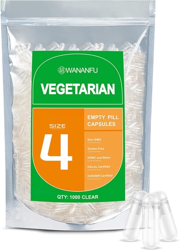 [BRSW2HDYBECAE2D7] wananfu Size 4 Empty Capsules Vegetarian (1000 Count), Clear Fillable Veggie Pill Capsules Size 4 for Making Your Own Supplements