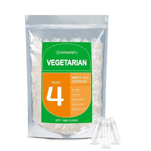 [BRSW2HDYBECAE2D7] wananfu Size 4 Empty Capsules Vegetarian (1000 Count), Clear Fillable Veggie Pill Capsules Size 4 for Making Your Own Supplements