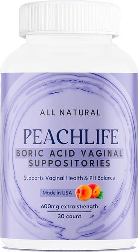 [BRSWGHQKDIGW22TL] Peachlife Boric Acid Suppositories in Vegetable Capsules - USA Made - Vaginal pH