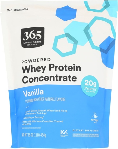 [BRSROFA6BAPAKCQ2] 365 by Whole Foods Market, Whey Protein Concentrate, Vanilla, 16 Ounce