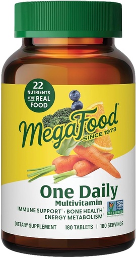 [BRSWIYTYO4GRKEYV] MegaFood One Dienos multivitaminų moterims ir vyrams, Imunitetas Priedas su realiu maistu, Vitaminas C & vitaminas B, kaulų sveikata, ląstelių energijos metabolizmas, vegetaras, ne GMO, 180 tablečių