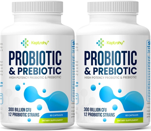 [BRSROAQKBAHWCGT6] Probiotics for Women ' Men, 300 Billion CFU Probiotics from 12 Strains + Organic Prebiotics Blend for Daily Digestive, Immune, Gut, Bloating, Gut Health for Women ' Men, Shelf Stable - 120 Capsules