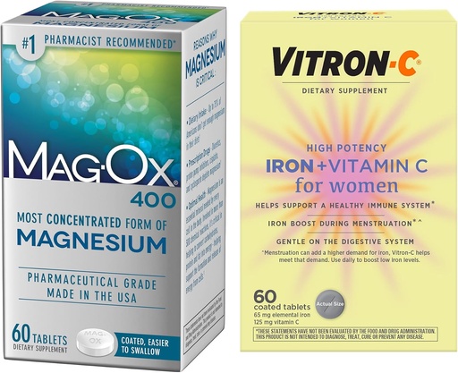 [BRSW2AAHPIBQA3TZ] Vitron-C High Potency Iron Supplement, Immunt Support 60ct and Mag-Ox 400 Magnesium Mineral Supplement 60ct